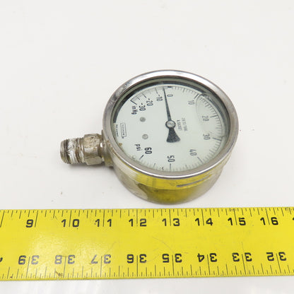 NoShok -30inHg To 60PSI Vacuum Pressure Gauge Stainless Steel 1/2NPT Filled