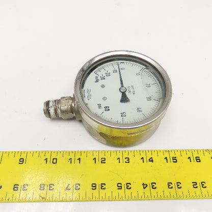 NoShok -30inHg To 60PSI Vacuum Pressure Gauge Stainless Steel 1/2NPT Filled