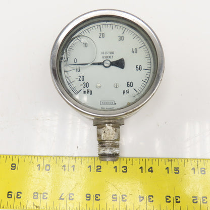 NoShok -30inHg To 60PSI Vacuum Pressure Gauge Stainless Steel 1/2NPT Filled