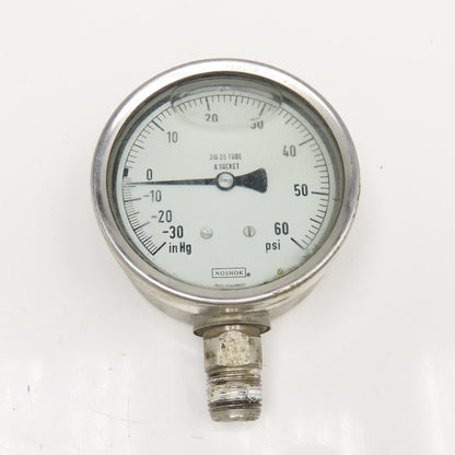 NoShok -30inHg To 60PSI Vacuum Pressure Gauge Stainless Steel 1/2NPT Filled
