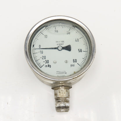 NoShok -30inHg To 60PSI Vacuum Pressure Gauge Stainless Steel 1/2NPT Filled