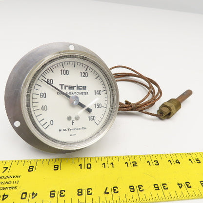 Trerice 52-2457 0-160°F Capillary Thermometer 3-1/2" Dial 1/2" NPT Probe