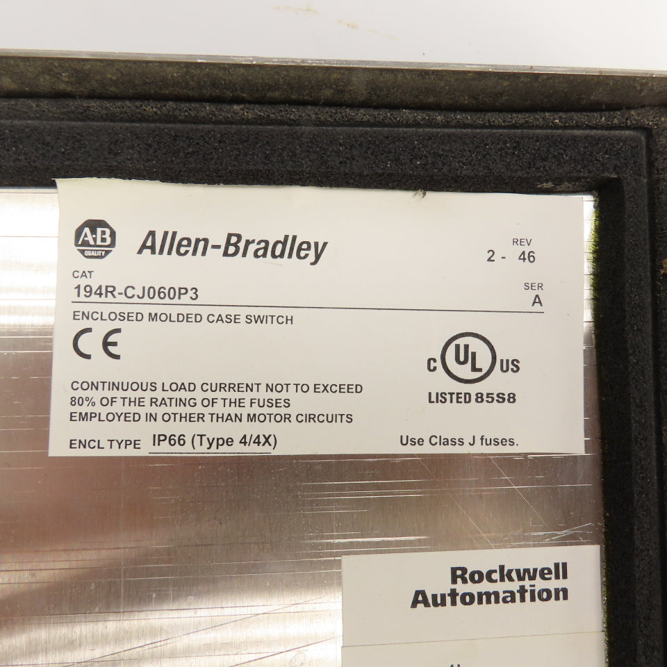 Allen Bradley 194R-CJ060P3 60A IEC Fused Disconnect Switch Stainless Enc. 4/4X
