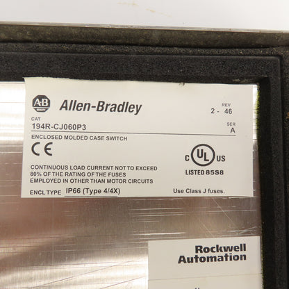 Allen Bradley 194R-CJ060P3 60A IEC Fused Disconnect Switch Stainless Enc. 4/4X