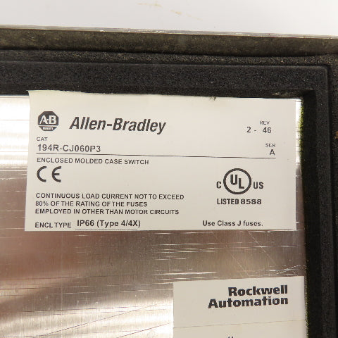 Allen Bradley 194R-CJ060P3 60A IEC Fused Disconnect Switch Stainless Enc. 4/4X
