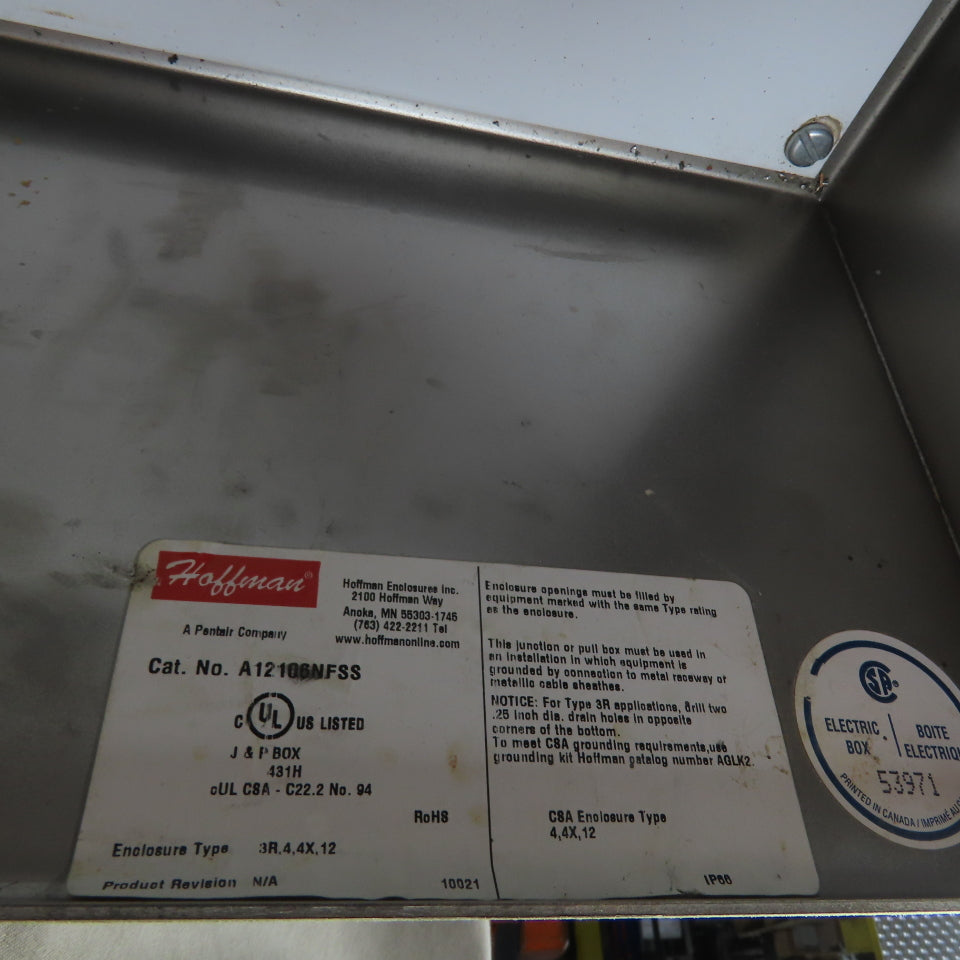 Hoffman A12106NFSS 12x10x6" Stainless Steel Electrical Enclosure W/Backplate 3R