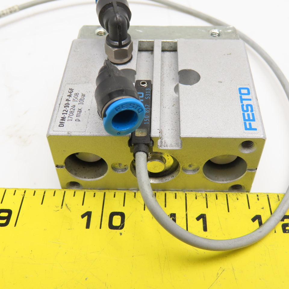 Festo DFM-12-10-P-A-GF 10mm Stroke Double Acting Pneumatic Actuator W/ Sensor