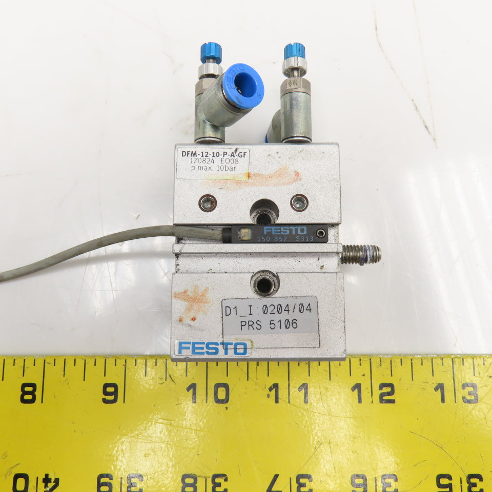 Festo DFM-12-10-P-A-GF 10mm Stroke Double Acting Pneumatic Actuator W/ Sensor