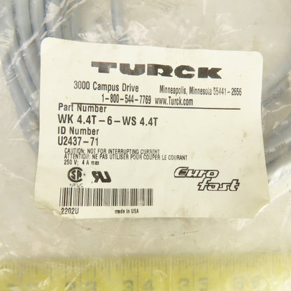 Turck WK 4.4T-6-WS 4.4T Euro-Fast Double Ended Right Angle Cordset 250V 6.0m L