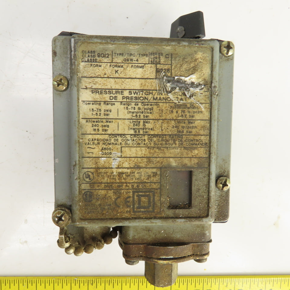Square D Class 9012 GAW-4 Pressure Switch 15-75 PSI 600V