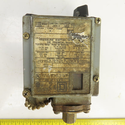 Square D Class 9012 GAW-4 Pressure Switch 15-75 PSI 600V