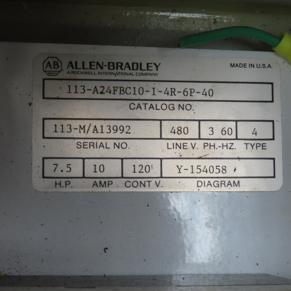 Allen Bradley 113-A24FBC10-1-4R-6P Combination Motor Starter 480V 3PH 10A 7.5HP