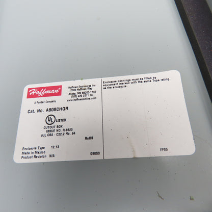 Hoffman A806CHQR 8" x 6" x 3-1/2" Deep Electrical Enclosure Type 12,13 W/ Plate