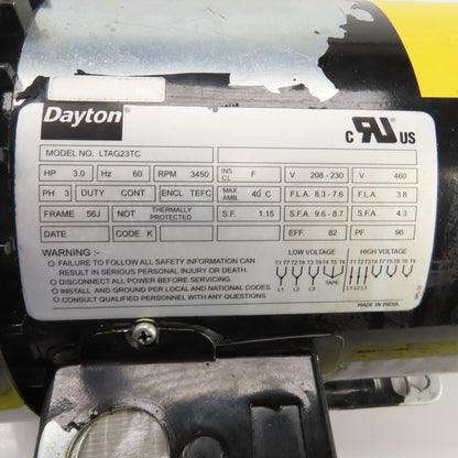 Dayton LTAG23TC 3HP End Suction Horizontal Centrifugal Pump 3450RPM 230/460V 3PH