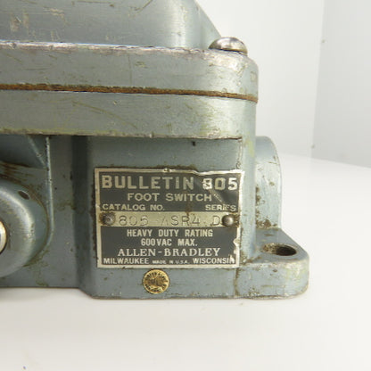 Allen Bradley 805-ASR4 Ser D Bulletin 805 Foot Pedal Operator Switch 600V