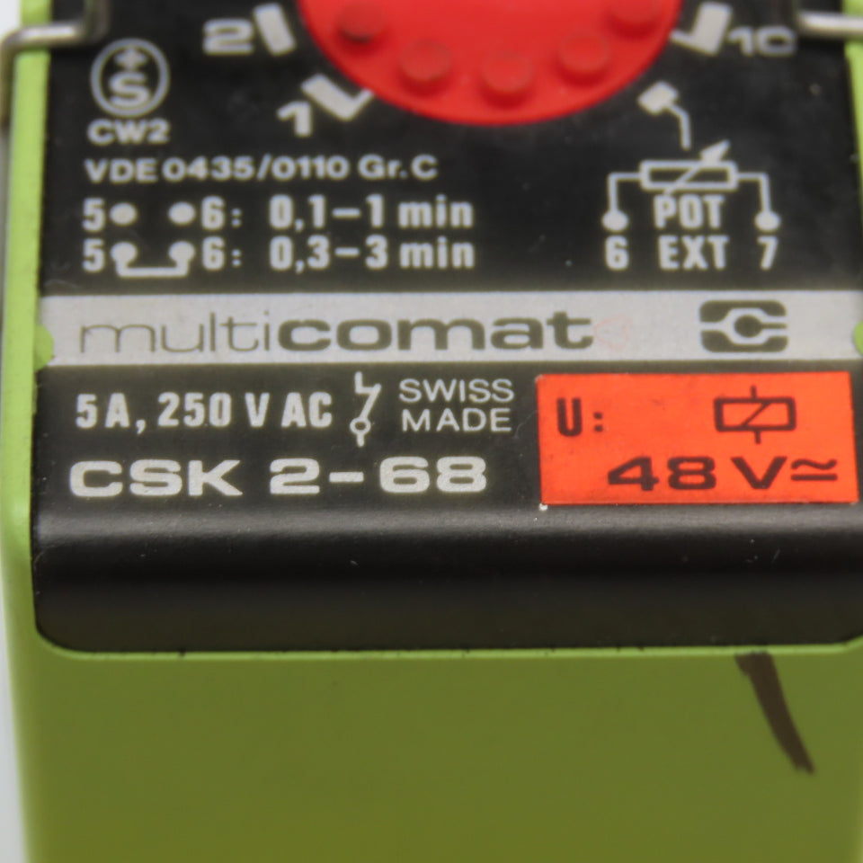 Multicomat CSK 2-68 5A 250VAC Timing Relay 48VAC Coil