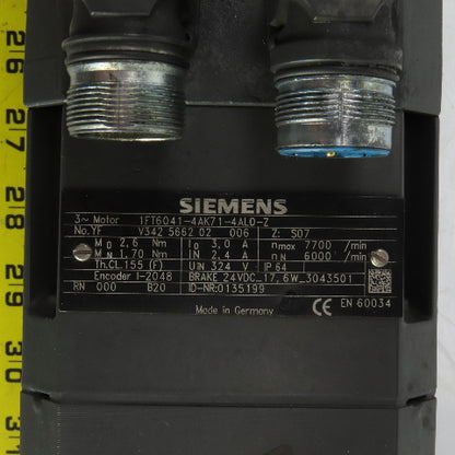 Siemens 1FT6041-4AK71-4AL0-Z Servo Motor 6000RPM 324V W/Brake & Encoder