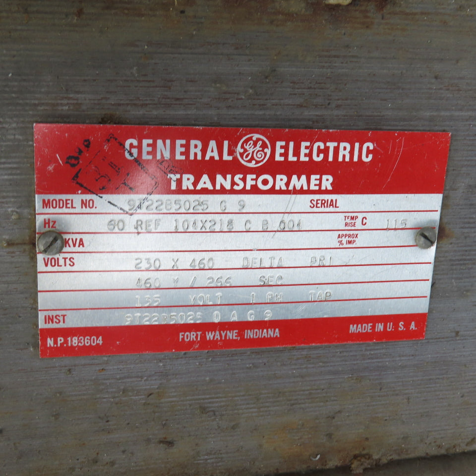 GE 9T22B5025 G 9 Transformer HV 230/460V Delta LV 460Y/266V 60HZ 3PH W/135V 1PH