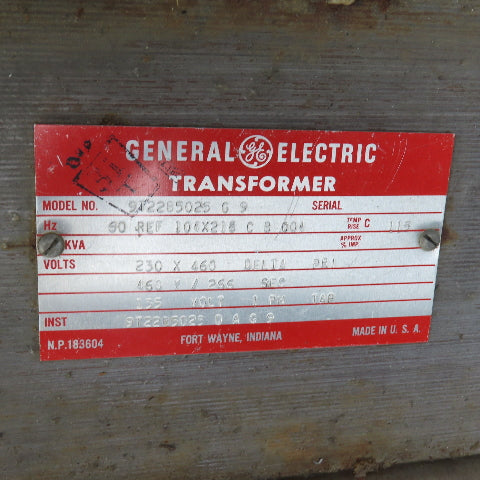 GE 9T22B5025 G 9 Transformer HV 230/460V Delta LV 460Y/266V 60HZ 3PH W/135V 1PH