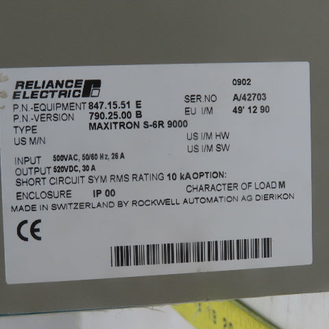 Reliance Electric Maxitron S-6R 9000 Three Phase DC Drive Regenerative Drive