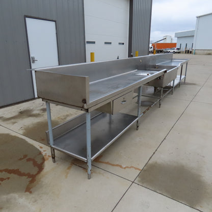 Albert Pick 276" L Stainless Steel Double Basin Commercial Prep Sink Workstation