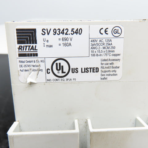 Rittal SV 9342.540 RiLine 60 690V 3Pole Bus Bar Circuit Breaker Adaptor