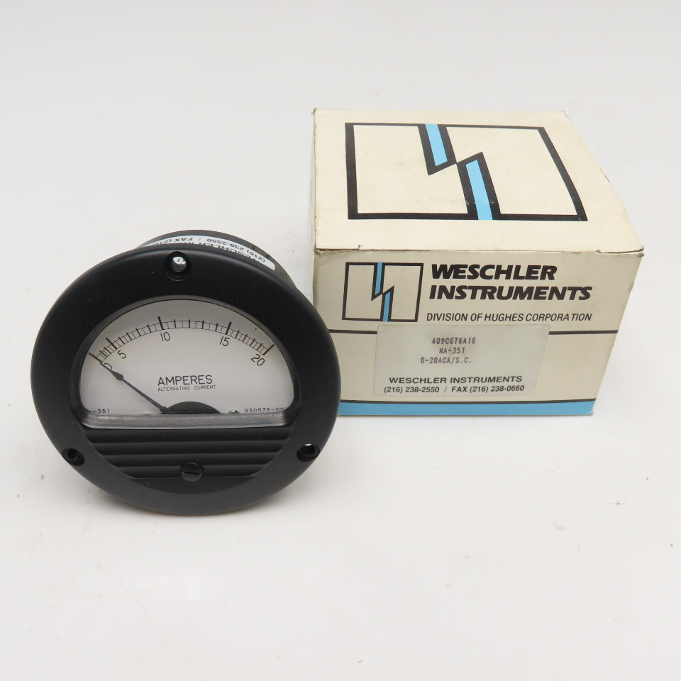 Weschler Electric 409C575A16 NA-351 0-20 Amp ACA Panel Analog Ammeter