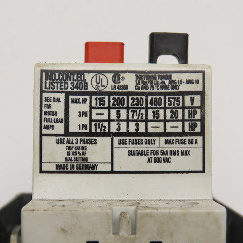 Moeller Klockner PKZM 600V 25A 20Hp Manual Motor Starter 20-25A Trip Range