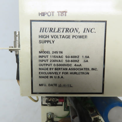 Hurletron 245 1N High Voltage DC Power Supply 0-5000VDC 4mA Out 115/230V AC In