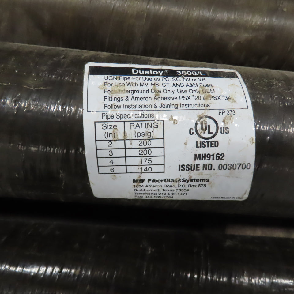 Dualoy 3000/L 3000/LCX 11 Misc Sizes Of Underground Fuel Fiberglass Pipe 2" - 4"