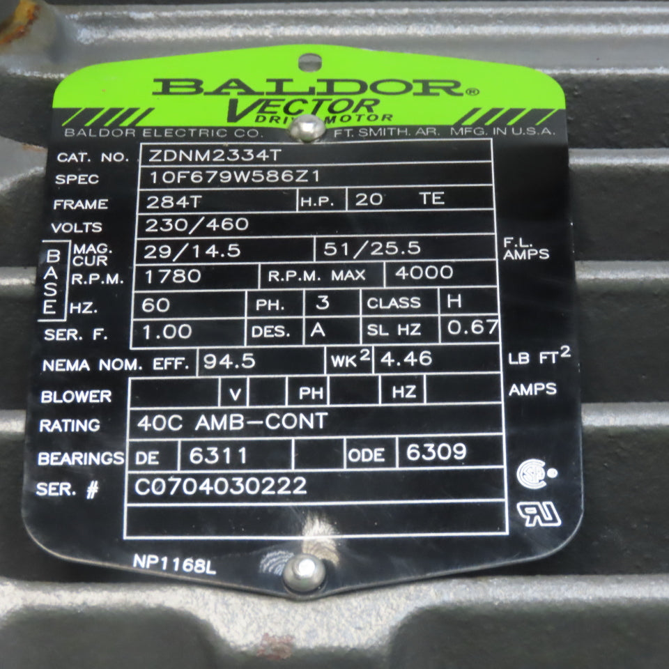 Baldor ZDNM2334T AC Inverter/Vector Duty Motor 20HP 230/460V