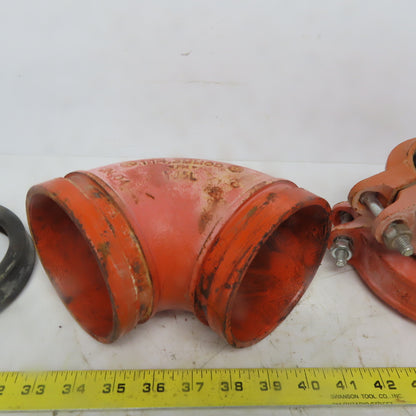 SPF ST1 4" Ductile Iron 4"x4" 90° Fitting Pipe Grooved W/2 Coupling Clamps