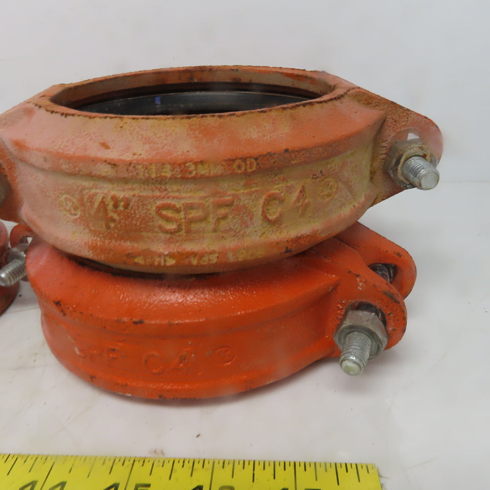 SPF ST1 4" Ductile Iron 4"x4" 90° Fitting Pipe Grooved W/2 Coupling Clamps