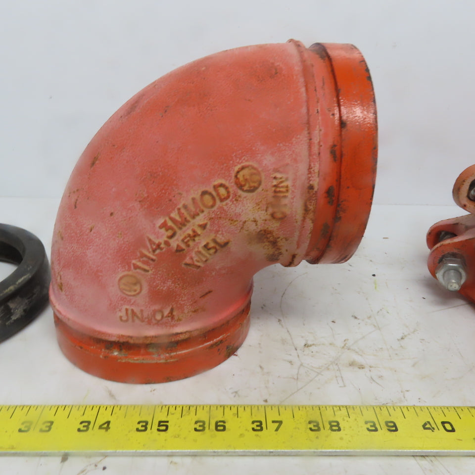 SPF ST1 4" Ductile Iron 4"x4" 90° Fitting Pipe Grooved W/2 Coupling Clamps