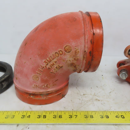 SPF ST1 4" Ductile Iron 4"x4" 90° Fitting Pipe Grooved W/2 Coupling Clamps