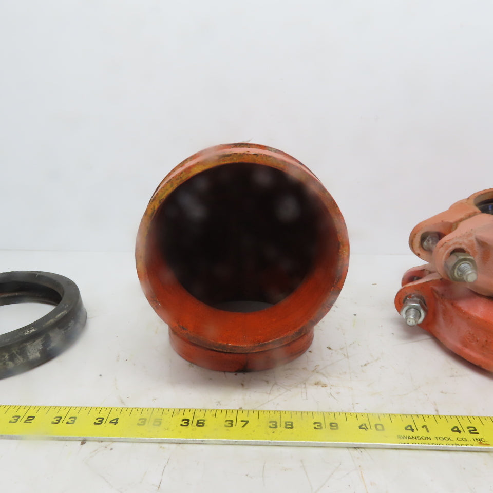 SPF ST1 4" Ductile Iron 4"x4" 90° Fitting Pipe Grooved W/2 Coupling Clamps