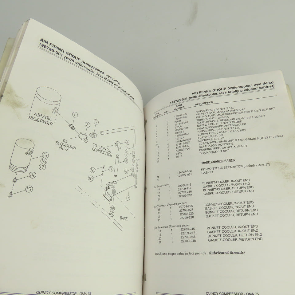 Quincy Parts Manual For QMA 75 Helical Screw Compressor