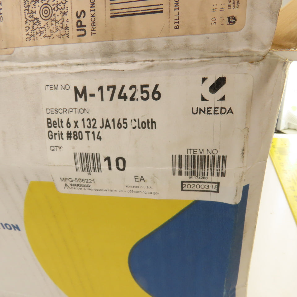 Uneeda M-174256 6" x 132" JA165 Cloth #80 Grit T14 Sanding Belts Lot Of 7