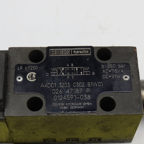Denison A4D01 3203 0302 B1W01 4/3 Position Closed Center Hydraulic Valve 115V