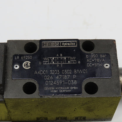 Denison A4D01 3203 0302 B1W01 4/3 Position Closed Center Hydraulic Valve 115V