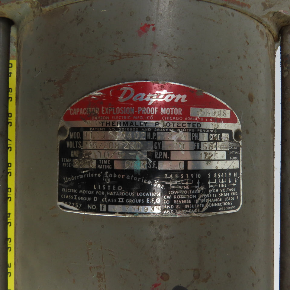 Dayton 1111520402 3/4HP AC Electric Motor 1725RPM 1PH 56 Frame (Parts Repair)