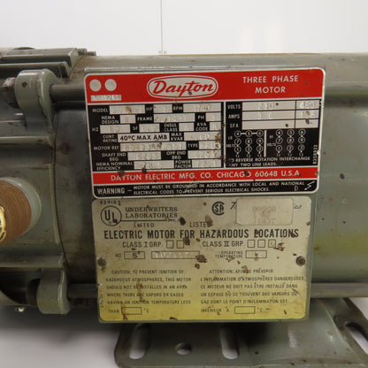 Dayton 3N382C 1HP Hazardous Loc. Electric Motor 1740RPM 3PH J143T Frame