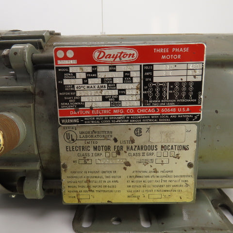 Dayton 3N382C 1HP Hazardous Loc. Electric Motor 1740RPM 3PH J143T Frame