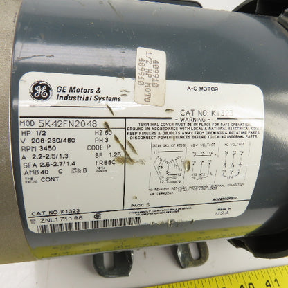 GE K1323 5K42FN2048 1/2HP AC Electric Motor 3450RPM 208-230/460 3PH 56C Frame