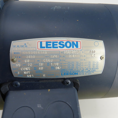 Leeson 113028.00 3/4HP AC Electric Motor 3450RPM 208-230/460 3PH C56J Frame