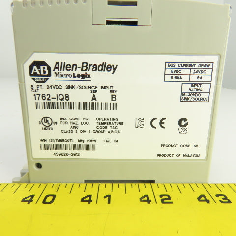 Allen Bradley 1762-IQ8 Ser A Rev B MicroLogix 8 PT 24VDC Sink / Source Input