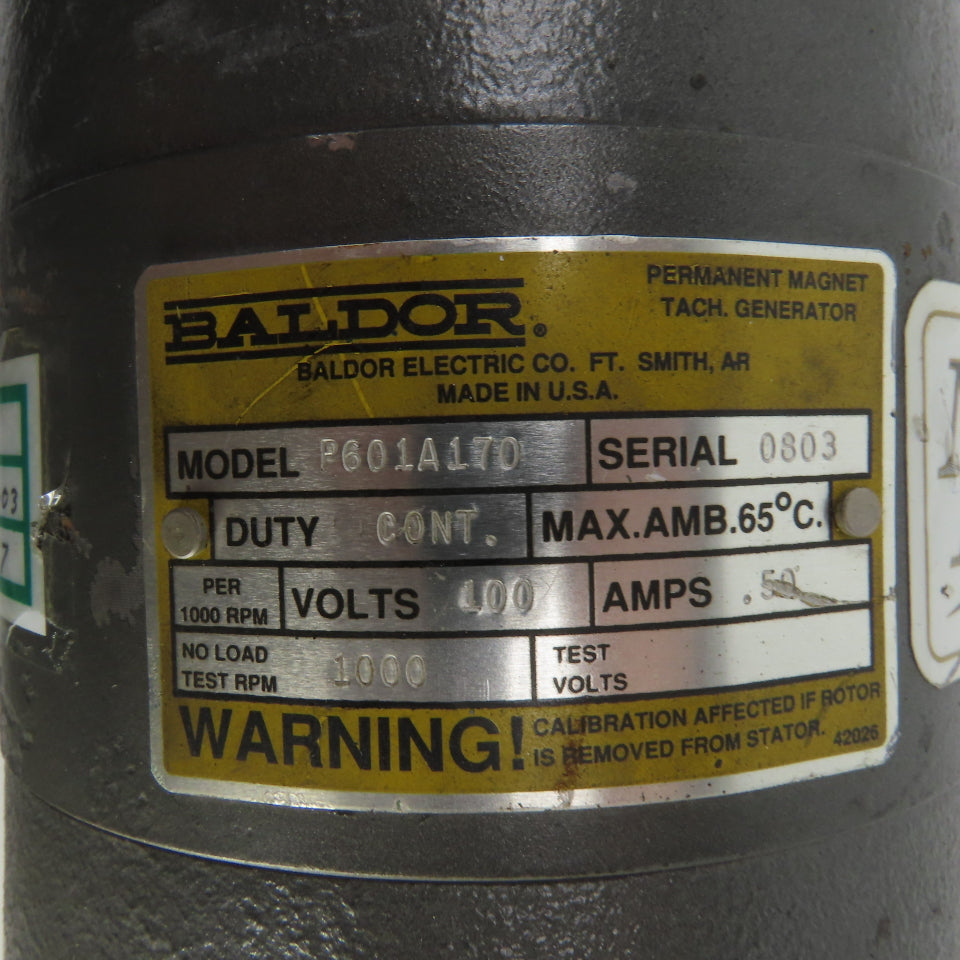 Baldor P601A170 Permanent Magnet Tach Generator 1000RPM 100VDC 0.5A (Tested)