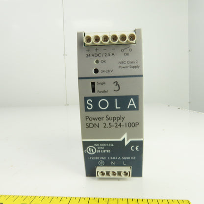 Sola SDN 2.5-24-100P 24V DC Power Supply 115/230V AC Input