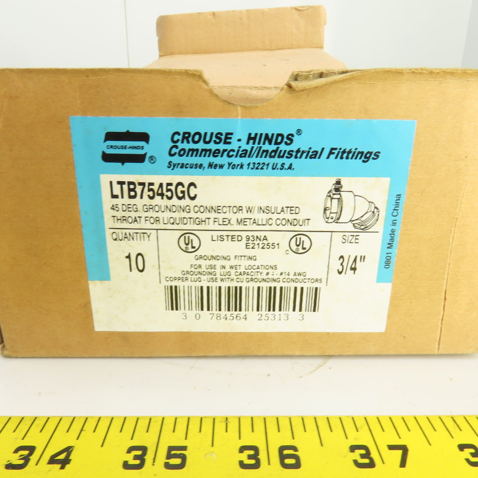 Crouse Hinds Co LTB7545GC 3/4" 45° Connector Ground Lug Insulated Lot of 7