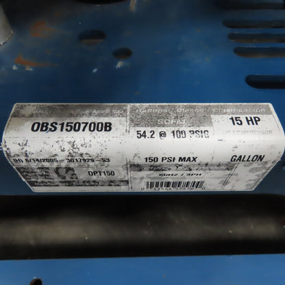 Powerex OBS150700B Medical Grade Reciprocating Piston Air Compressor 15Hp